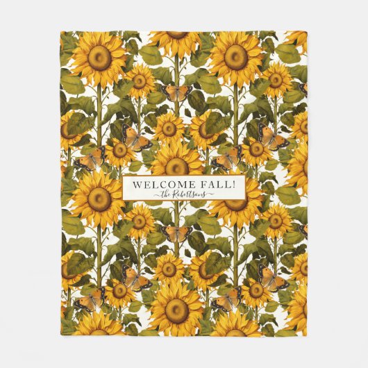 Couverture Polaire Fleur de tournesol d'automne papillon de la florai (Devant)