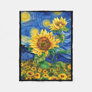 Couverture Polaire Fleur de tournesol Floral Van Gogh Style Starry Ni