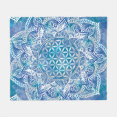 Couverture Polaire Fleur de vie à Lotus - Aquarelle Bleue (Devant (Horizontal))