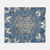 Couverture Polaire Fleur de vie à Lotus - Marbre bleu et perle (Devant (Horizontal))