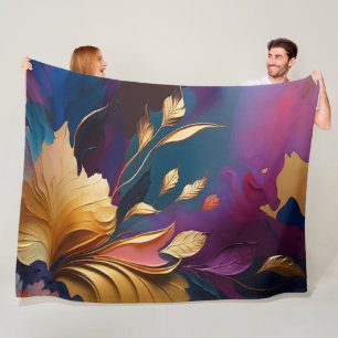 Couverture Polaire Fleur dorée – Composition florale abstraite