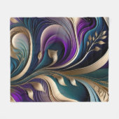 Couverture Polaire Fleur Dorée - Flore Abstraite Violet Foncé et Sarc (Devant (Horizontal))