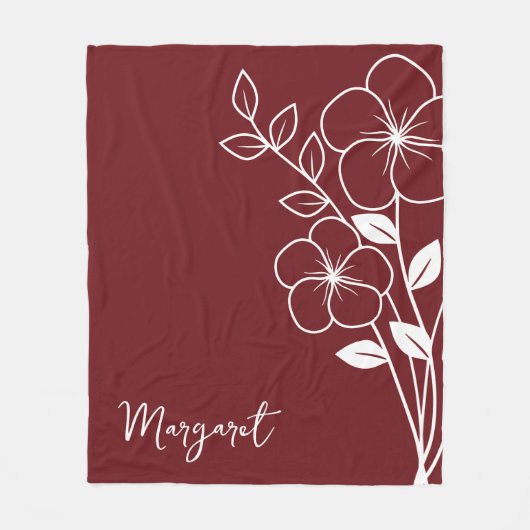 Couverture Polaire Fleur du mois de naissance, Février Maroon Nom du (Devant)