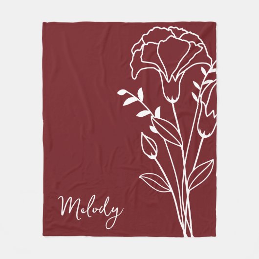 Couverture Polaire Fleur du mois de naissance, Janvier Maroon Nom du  (Devant)