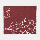 Couverture Polaire Fleur du mois de naissance, Janvier Maroon Nom du  (Devant (Horizontal))
