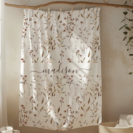 Couverture Polaire Fleur et Feuilles Brown d'hiver monogramme