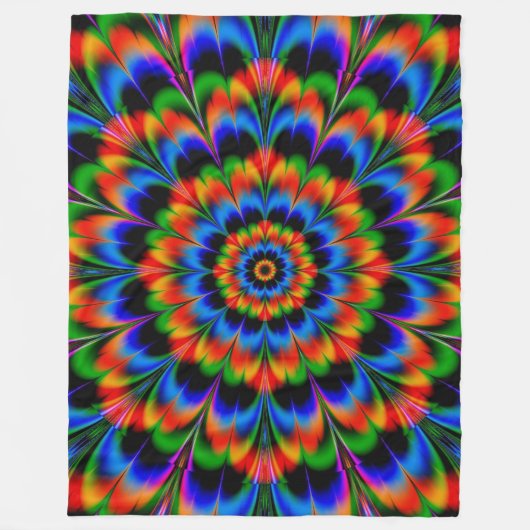 Couverture Polaire Fleur fractale bleu rouge (Devant)
