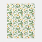 Couverture Polaire Fleur Frangipani Blanc Tropical (Devant)