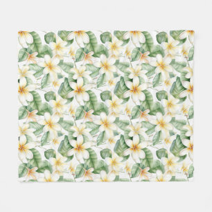 Couverture Polaire Fleur Frangipani Blanc Tropical