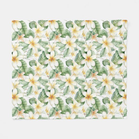 Couverture Polaire Fleur Frangipani Blanc Tropical (Devant (Horizontal))