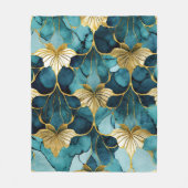 Couverture Polaire Fleur Japonaise Sarcelle Or (Devant)