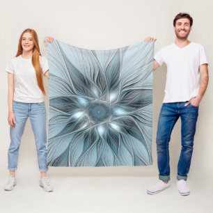 Couverture Polaire Fleur joyeuse abstraite florale fractale bleue gri