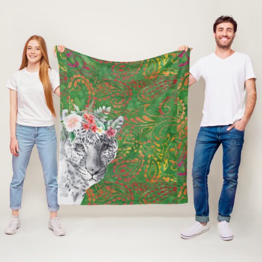 Couverture Polaire Fleur Léopard Jungle Batik (En situation)