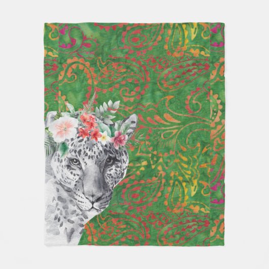 Couverture Polaire Fleur Léopard Jungle Batik (Devant)