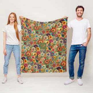 Couverture Polaire Fleur motif cottagecore marron orange nom du motif