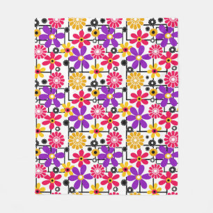 Couverture Polaire Fleur rétro, lumineux rétro, floral, rouge et jaun