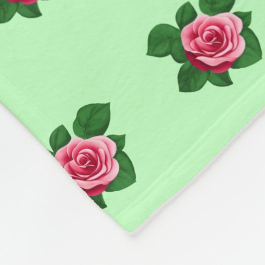 Couverture Polaire Fleur rose rose Motif sans couture sur vert clair (Coin)