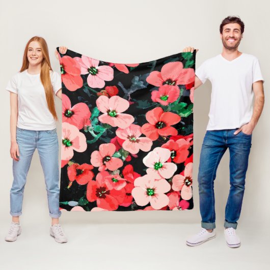 Couverture Polaire Fleur rouge aquarelle (En situation)