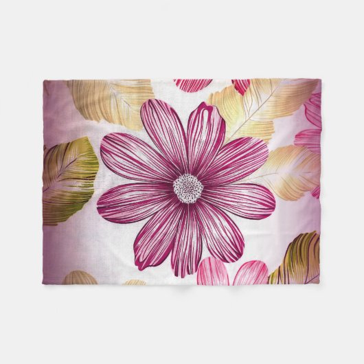 Couverture Polaire Fleur Rouge Avec Feuilles (Devant (Horizontal))