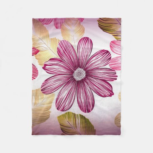 Couverture Polaire Fleur Rouge Avec Feuilles (Devant)