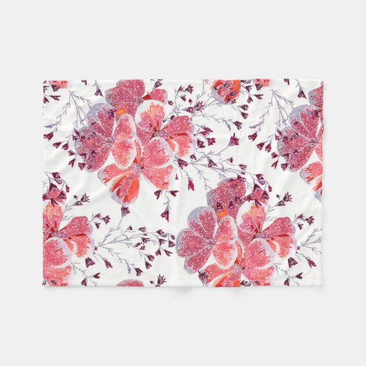 Couverture Polaire Fleur rouge rose sur blanc. (Devant (Horizontal))