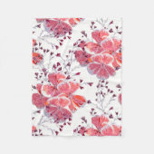 Couverture Polaire Fleur rouge rose sur blanc. (Devant)