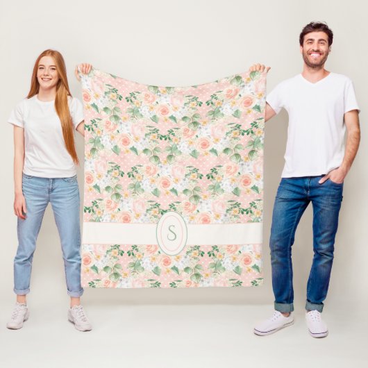 Couverture Polaire Fleur rustique rose à pois joli (En situation)