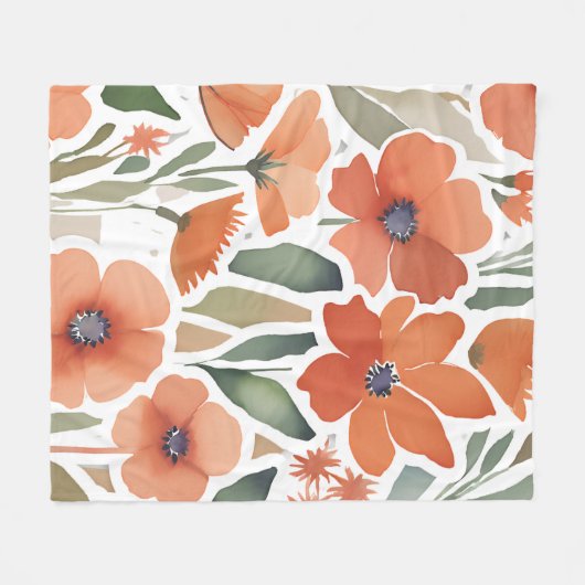 Couverture Polaire Fleur sauvage en terre cuite Boho rustique lancer (Devant (Horizontal))