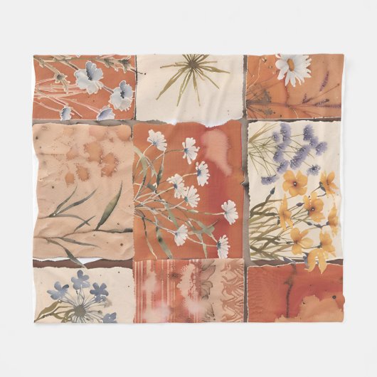 Couverture Polaire Fleur sauvage en terre cuite Patchwork Rustique Bo (Devant (Horizontal))