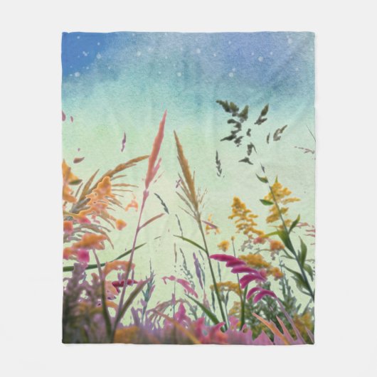 Couverture Polaire Fleur sauvage Et Étoiles (Devant)