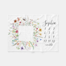 Fleur sauvage Floral Wreath Baby Milestone Blanket
