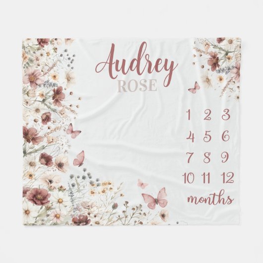 Couverture Polaire Fleur sauvage Jalon Blanche Bébé Fille Mois BlanK (Devant (Horizontal))