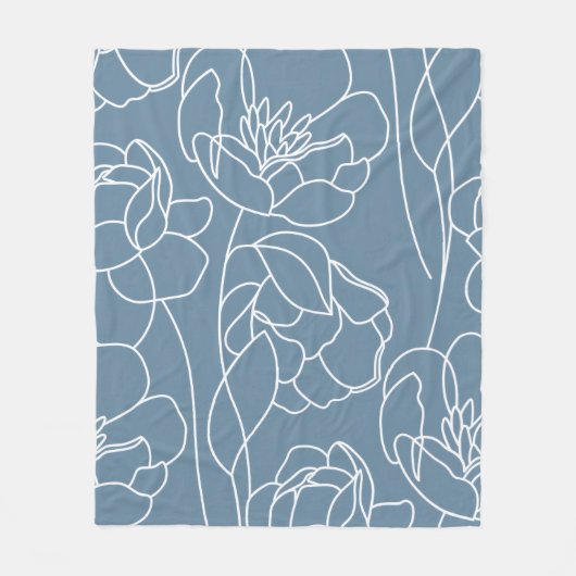 Couverture Polaire Fleur Sauvage Moderne Bleu Blanc (Devant)