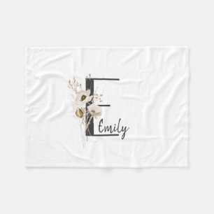Couverture Polaire Fleur sauvage noire et blanche initiale personnali