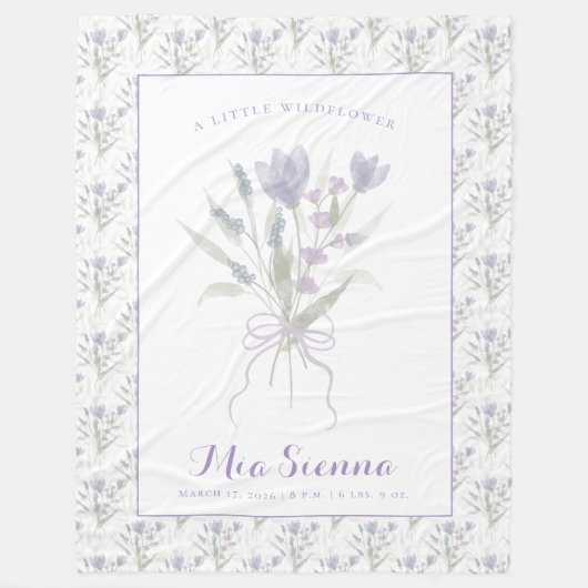 Couverture Polaire Fleur Sauvage Peu De Teinte Bleue Violette Nom Béb (Devant)