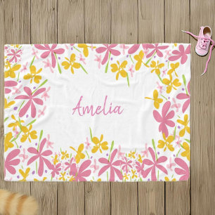 Couverture Polaire Fleur sauvage rose et jaune personnalisé