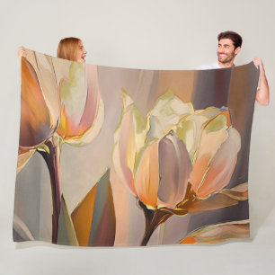 Couverture Polaire Fleur Silencieuse – Tulipes Abstraites en Or Doux