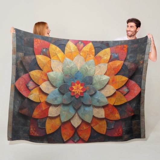 Couverture Polaire Fleur texturée Mandala Art (En situation)