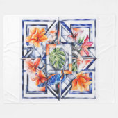 Couverture Polaire Fleur tropicale, botanique avec oiseau (Devant (Horizontal))