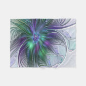 Couverture Polaire Fleur verte abstraite moderne fractale violette (Devant (Horizontal))