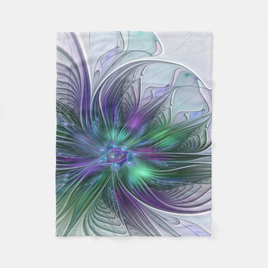 Couverture Polaire Fleur verte abstraite moderne fractale violette (Devant)