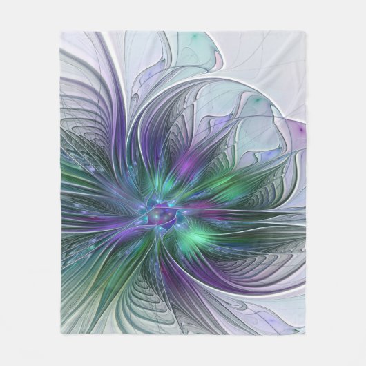 Couverture Polaire Fleur verte abstraite moderne fractale violette (Devant)