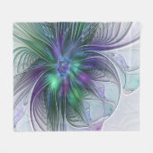 Couverture Polaire Fleur verte abstraite moderne fractale violette (Devant (Horizontal))