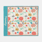 Couverture Polaire Fleur vintage Motif Mer Vert & Saumon (Devant (Horizontal))