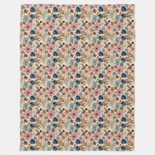 Couverture Polaire Fleurs 1950 en rose Dusty, bleu (Devant)