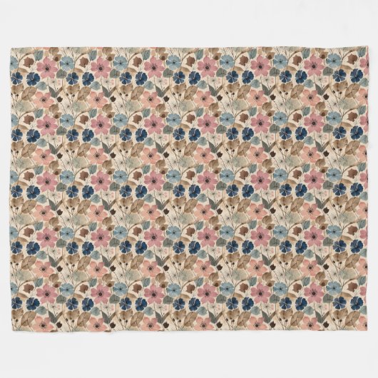 Couverture Polaire Fleurs 1950 en rose Dusty, bleu (Devant (Horizontal))