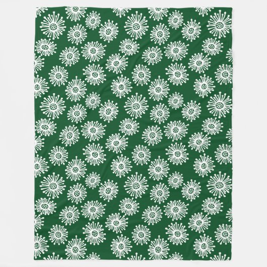 Couverture Polaire Fleurs à main - Blanc sur Vert foncé 02481c (Devant)