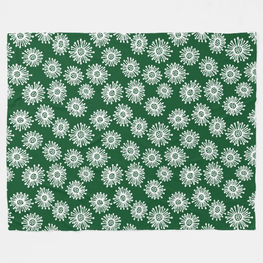 Couverture Polaire Fleurs à main - Blanc sur Vert foncé 02481c (Devant (Horizontal))