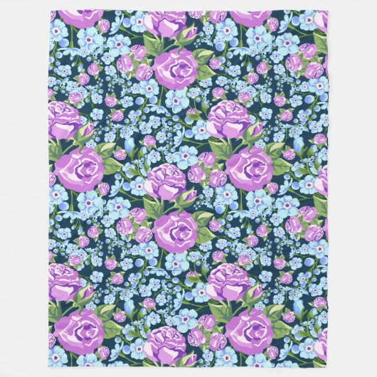 Couverture Polaire Fleurs à motifs floraux en fleurs bleues violettes (Devant)