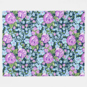 Couverture Polaire Fleurs à motifs floraux en fleurs bleues violettes (Devant (Horizontal))